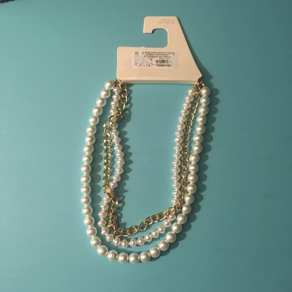 Three strand pearl & chain necklace NWT a new day - Picture 2 of 4